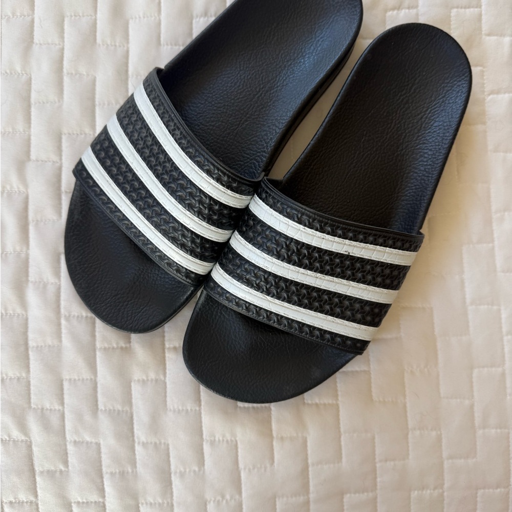 Adidas Black and White Slide Sandals